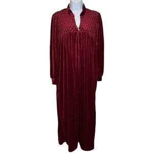 Styled By Saybury Womens Burgundy Velvet Smocked Long Sleeve Robe Sz S Kaftan